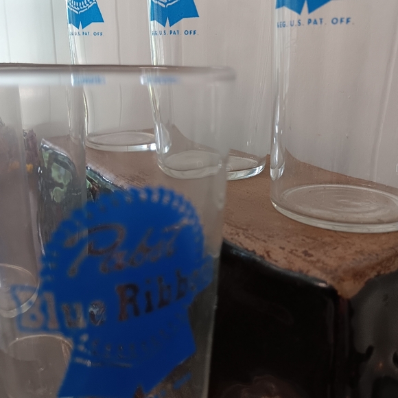 Vintage PBR Pabst Blue Ribbon "Pony" Glasses Set of Six Perfect - Picture 3 of 5